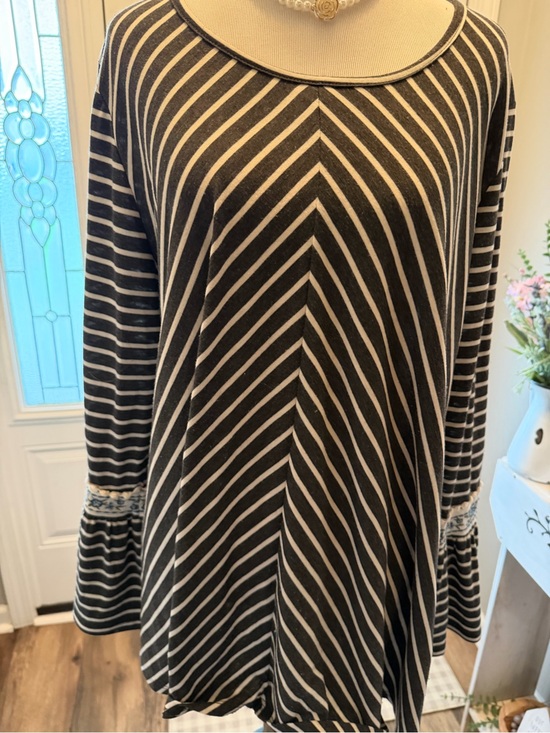 Cato Tops - Cato Black and Cream Striped Bell Sleeve Top